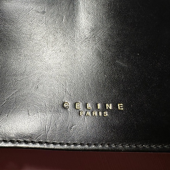 CELINE- Long Bifold Wallet Black and Gold Vintage Leather Coin Card - Picture 13 of 16